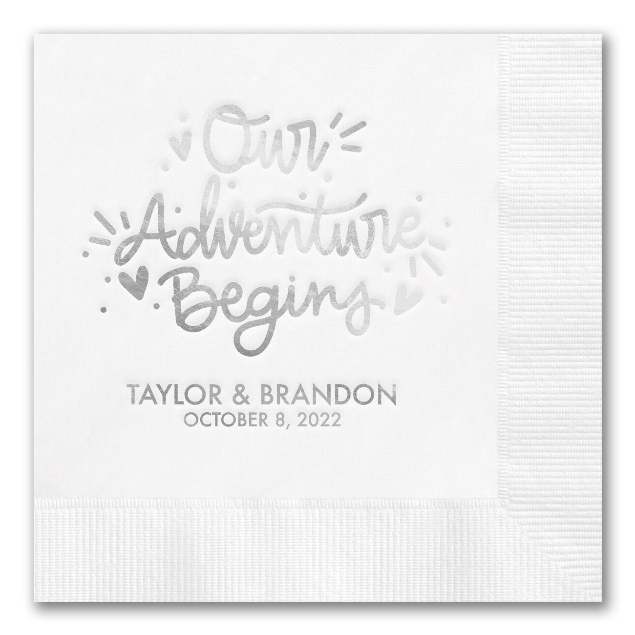 "Our Adventure Begins" Heart Napkins