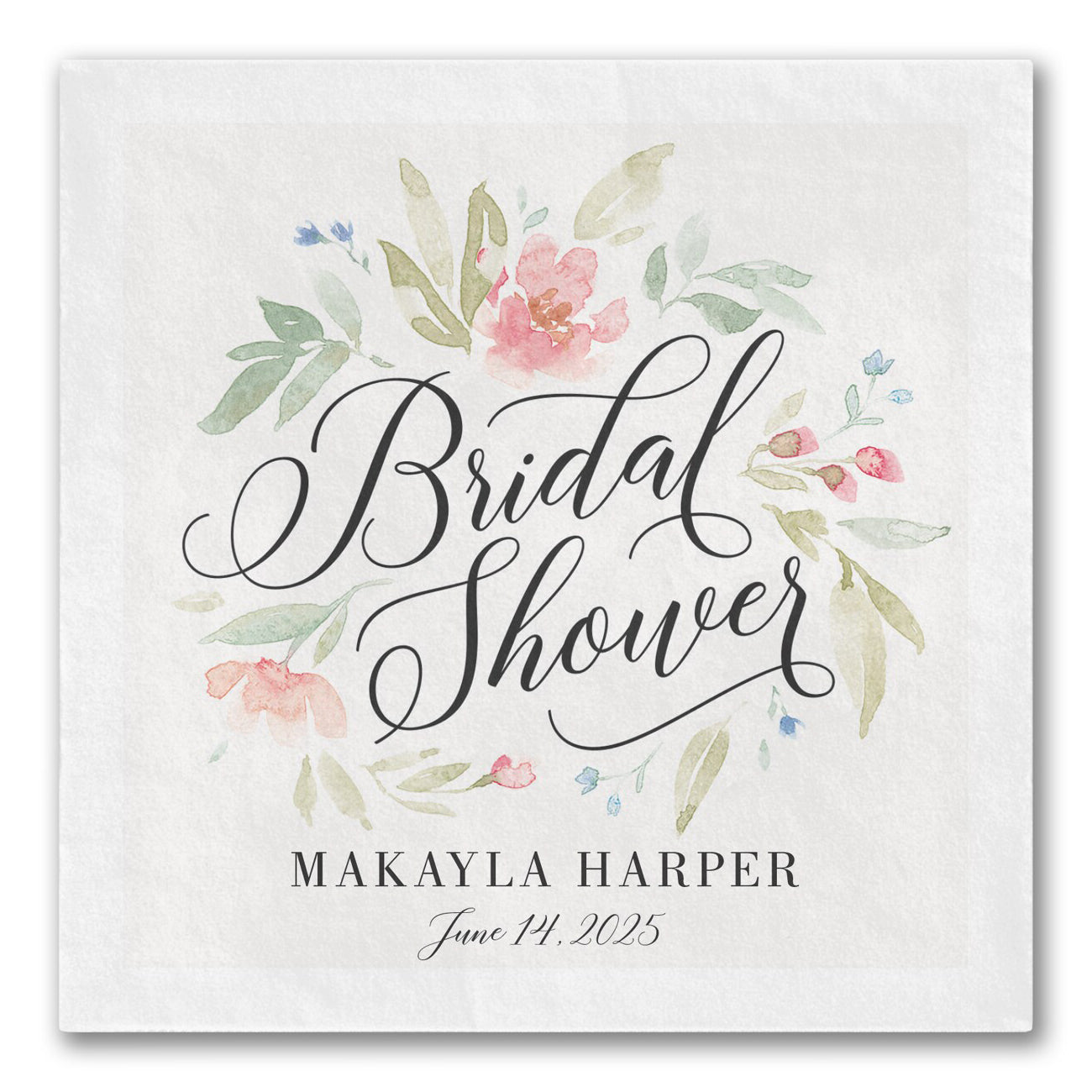 Flourishing Watercolor "Bridal Shower" Napkins