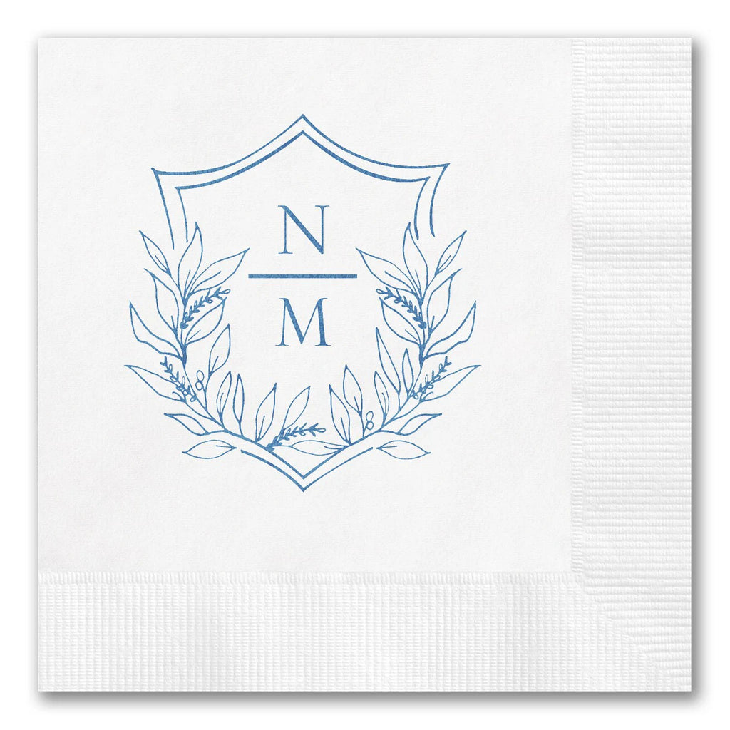Stacked Monogram Botanical Crest Napkins