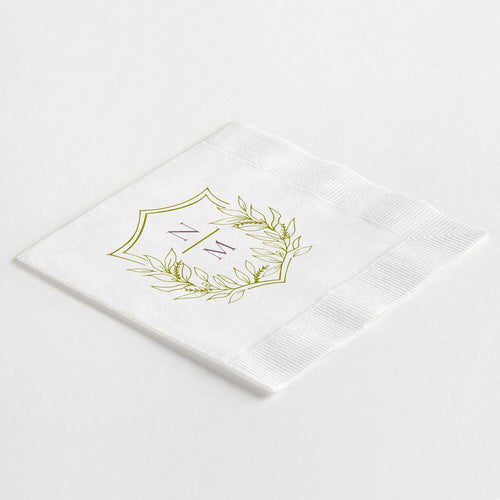 Stacked Monogram Botanical Crest Napkins