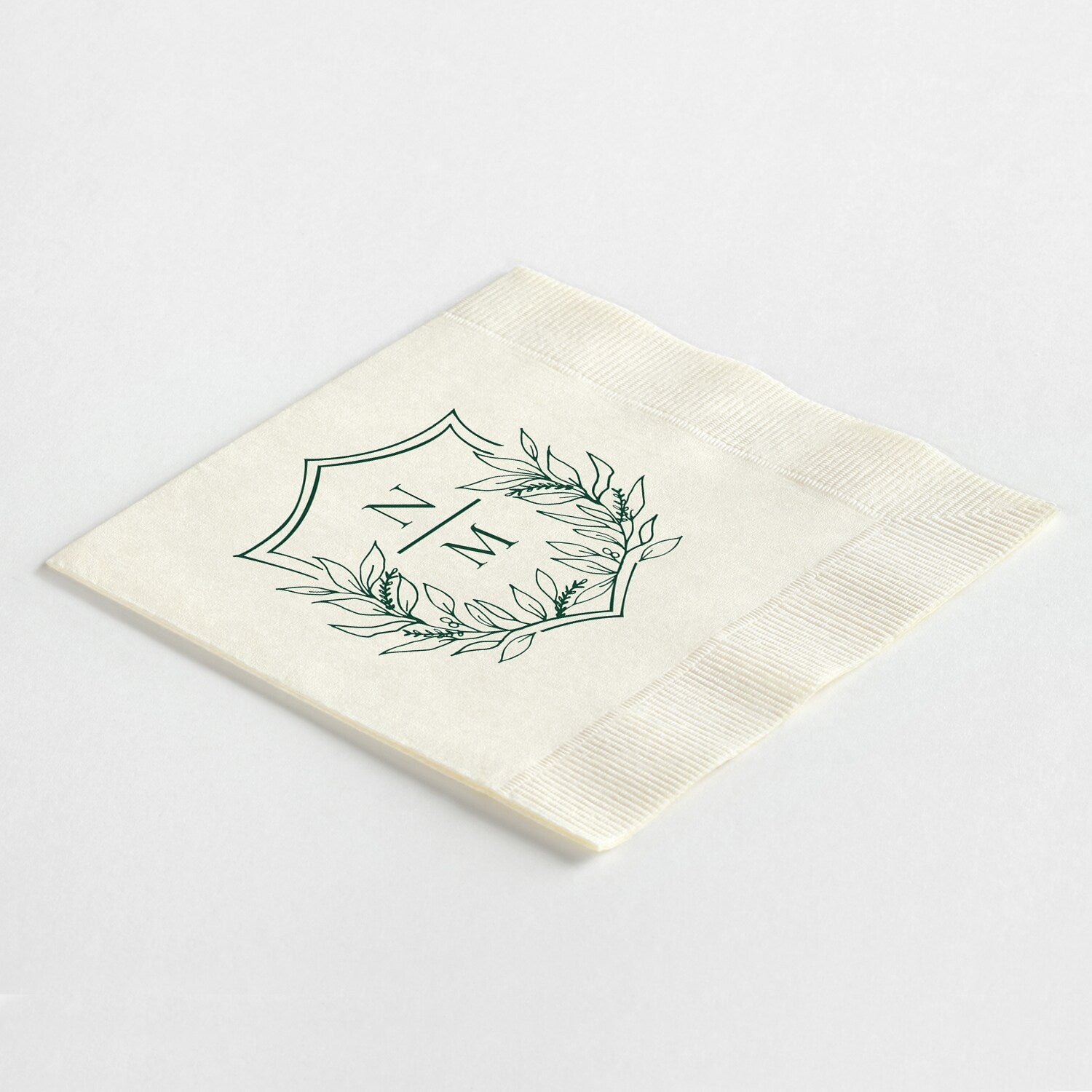 Stacked Monogram Botanical Crest Napkins