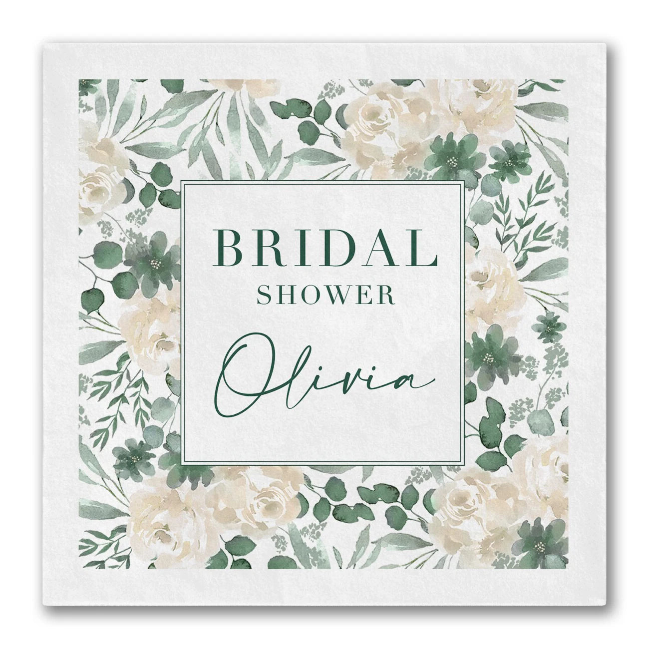Cream Floral Framed "Bridal Shower" Napkins