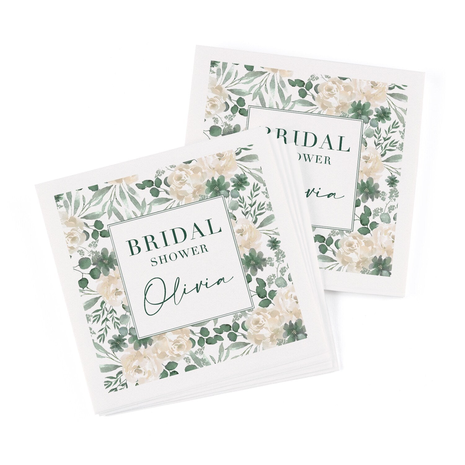 Cream Floral Framed "Bridal Shower" Napkins
