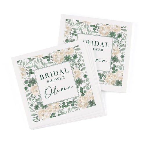 Cream Floral Framed "Bridal Shower" Napkins