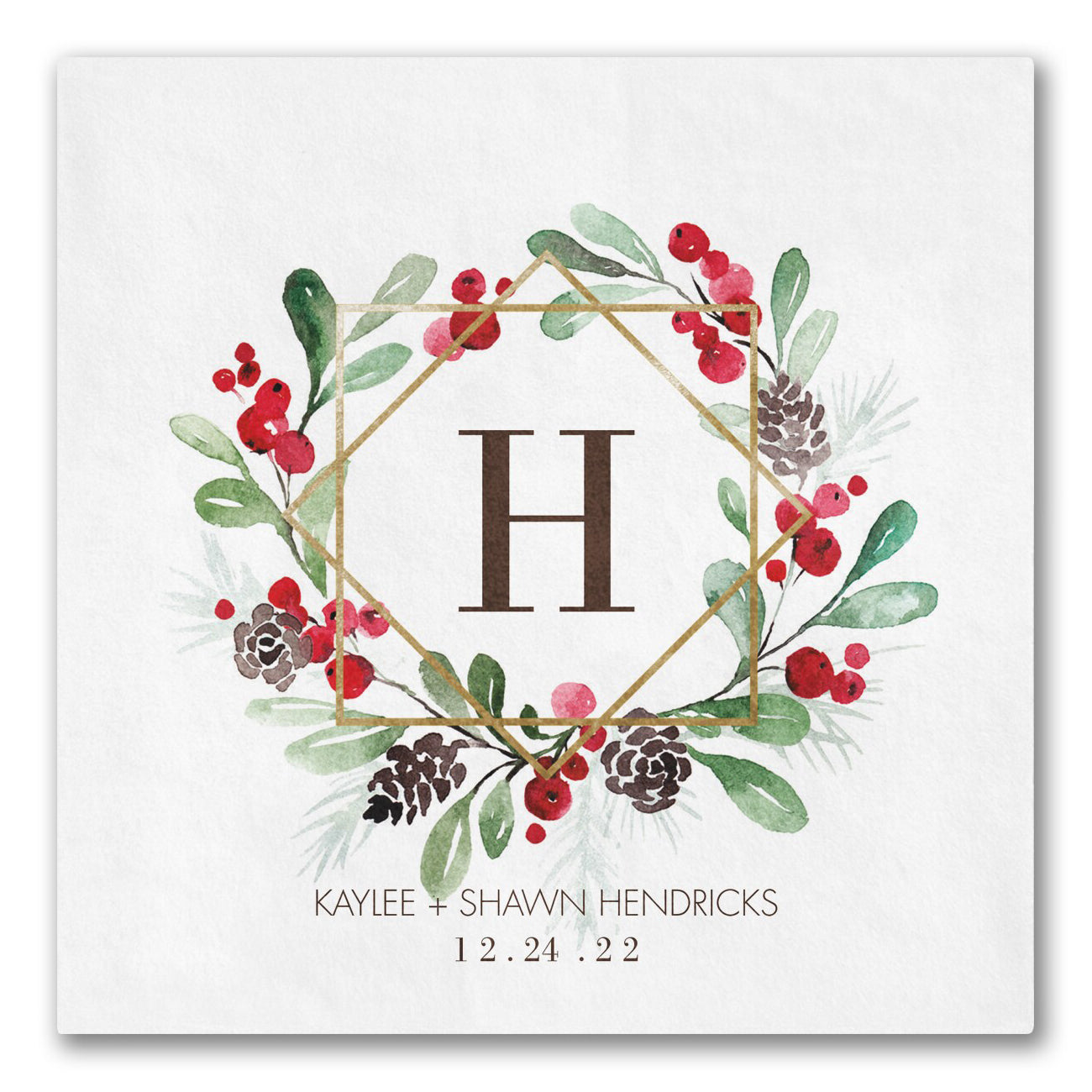 Monogrammed Holiday Greenery Napkins