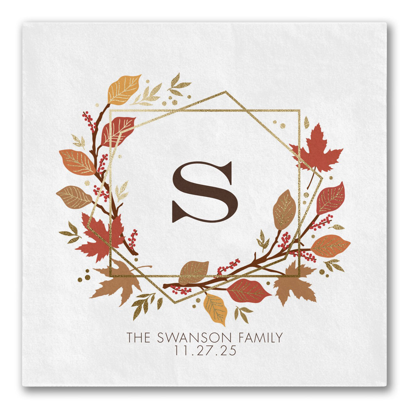 Monogrammed Autumn Leaves Thanksgiving Napkins