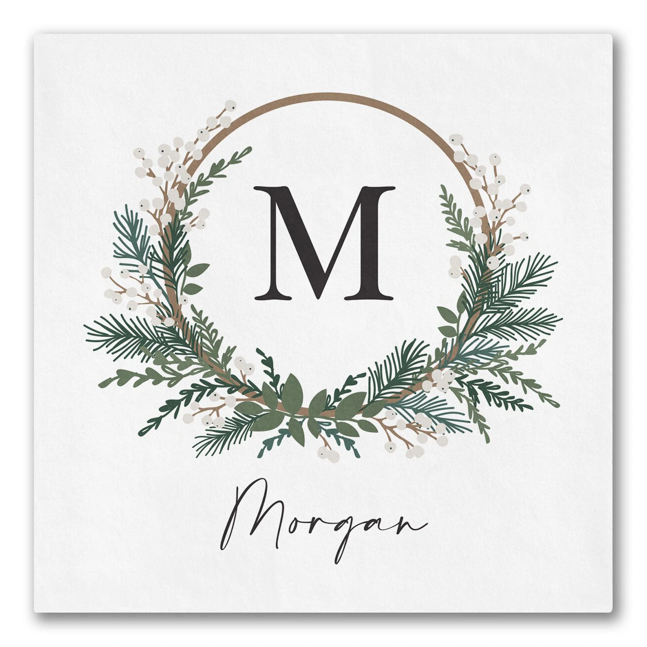 Monogram Wreath Greenery Napkins