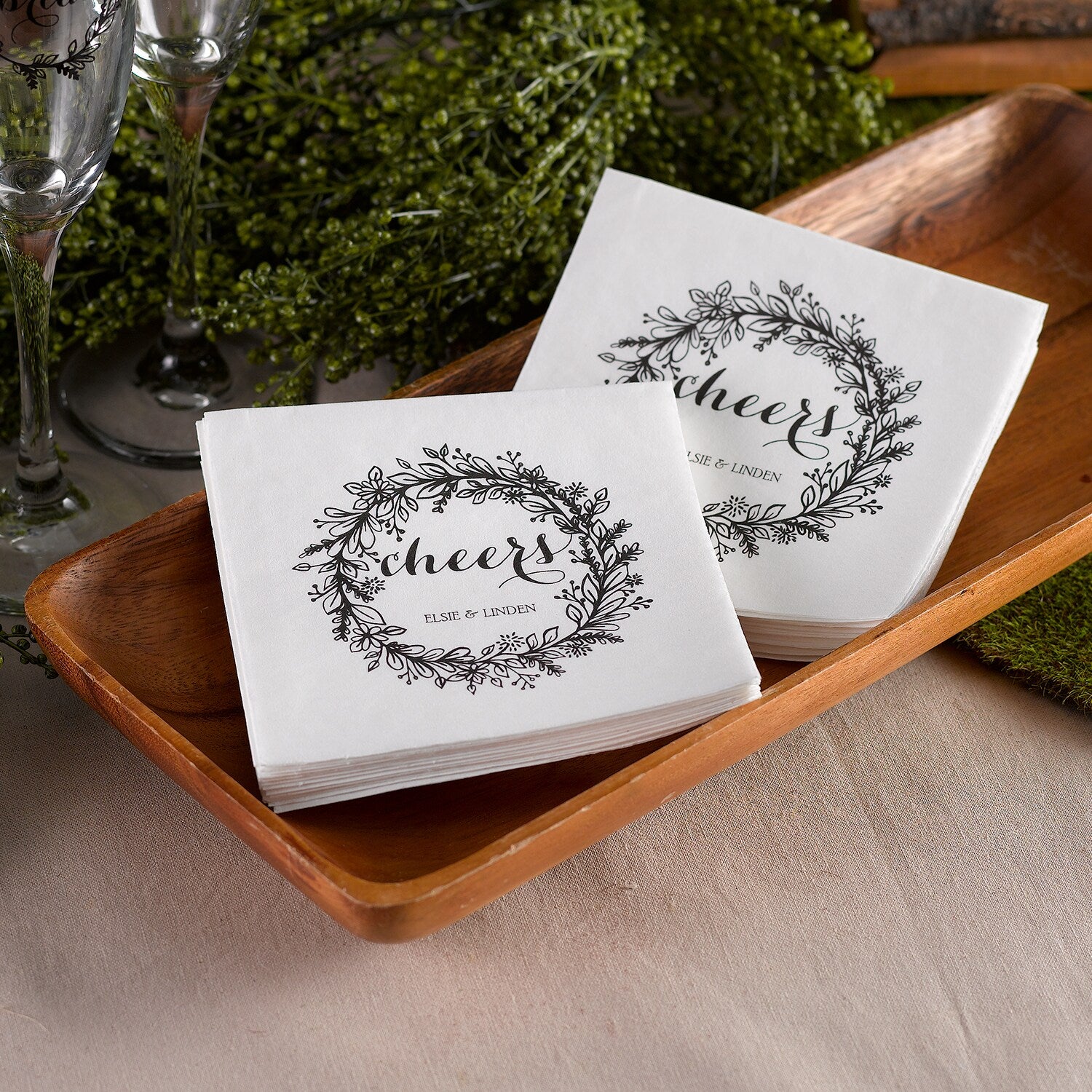 Rustic Wreath "Cheers" Napkins